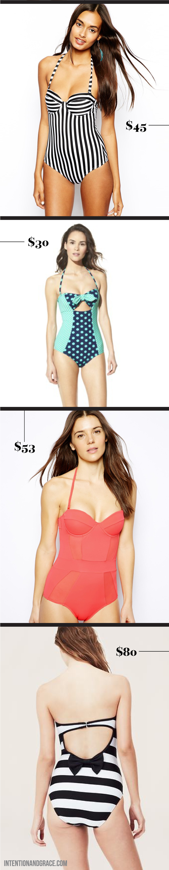 2014 Swimsuit trends for summe. Going for a One Piece, Tankini or Bikini, here are some great options.  |  Intentionandgrace.com