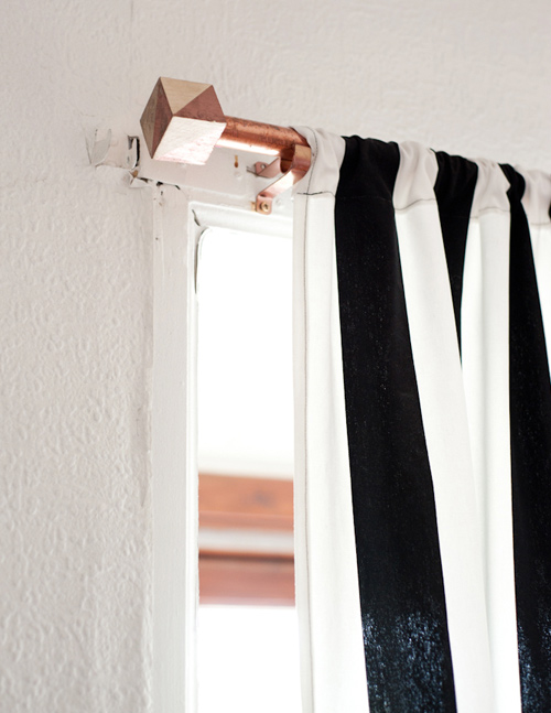 diy copper and wood block curtain rods